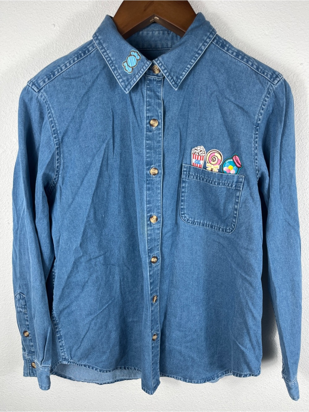 Vintage Embroidered Candy Snack 100% Cotton Shirt Sz 12 Teacher Cottagecore Y2K
